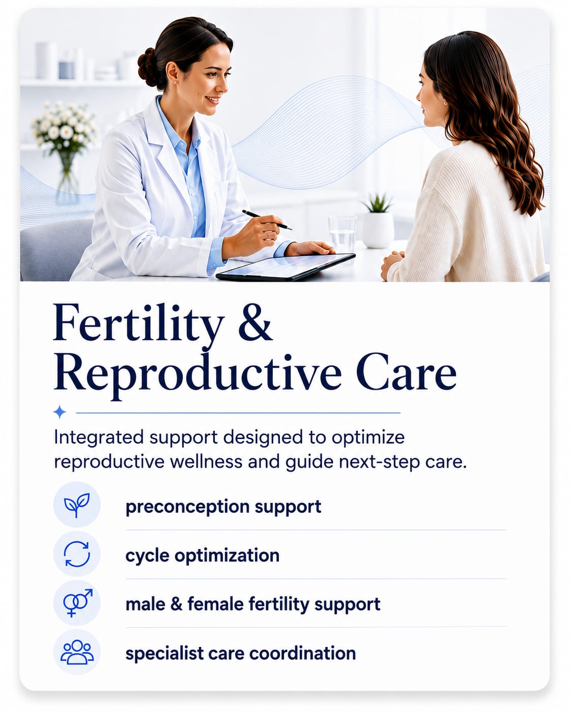 Fertility and reproductive care pathway with specialist coordination